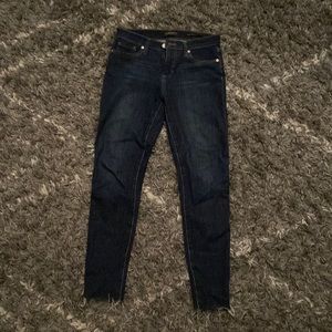 Banana Republic, mid rise skinny, dark denim, distressed hem, size 26, like new